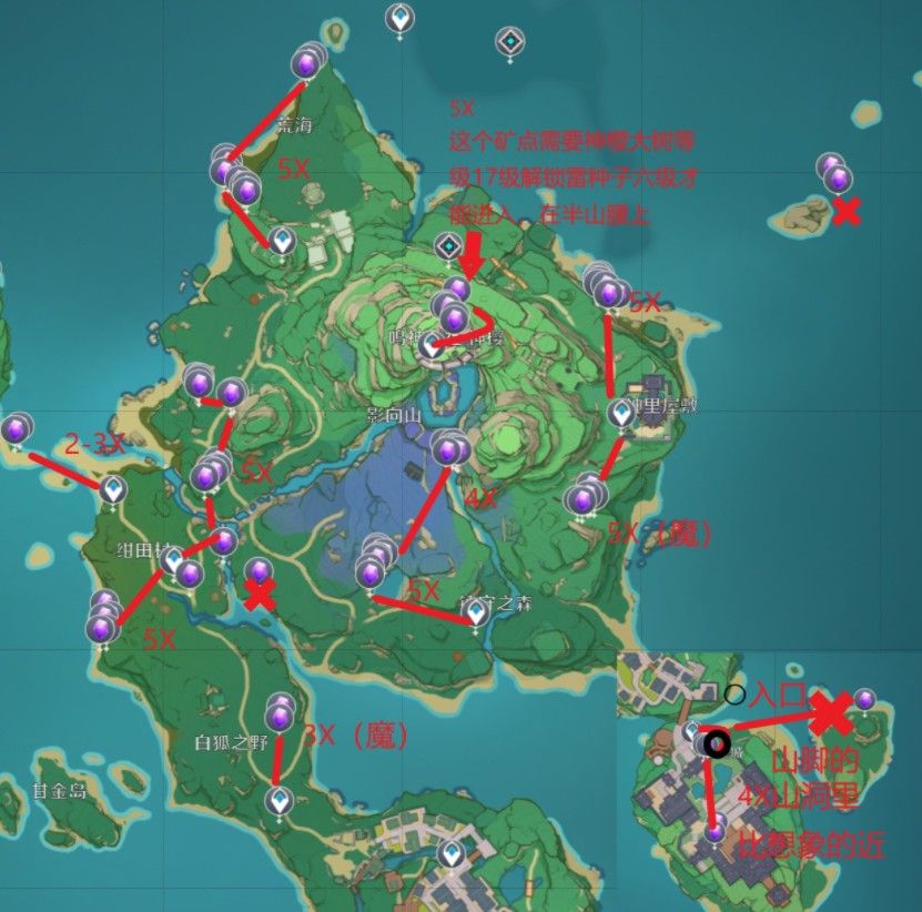 原神紫晶块采集路线分布图