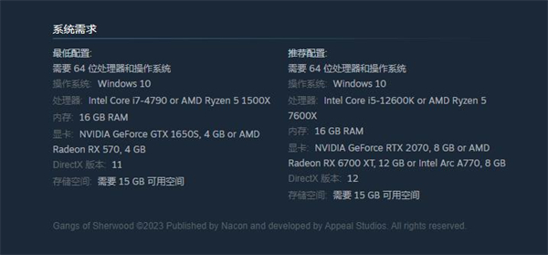 舍伍德侠盗团需要什么配置 舍伍德侠盗团配置需求介绍
